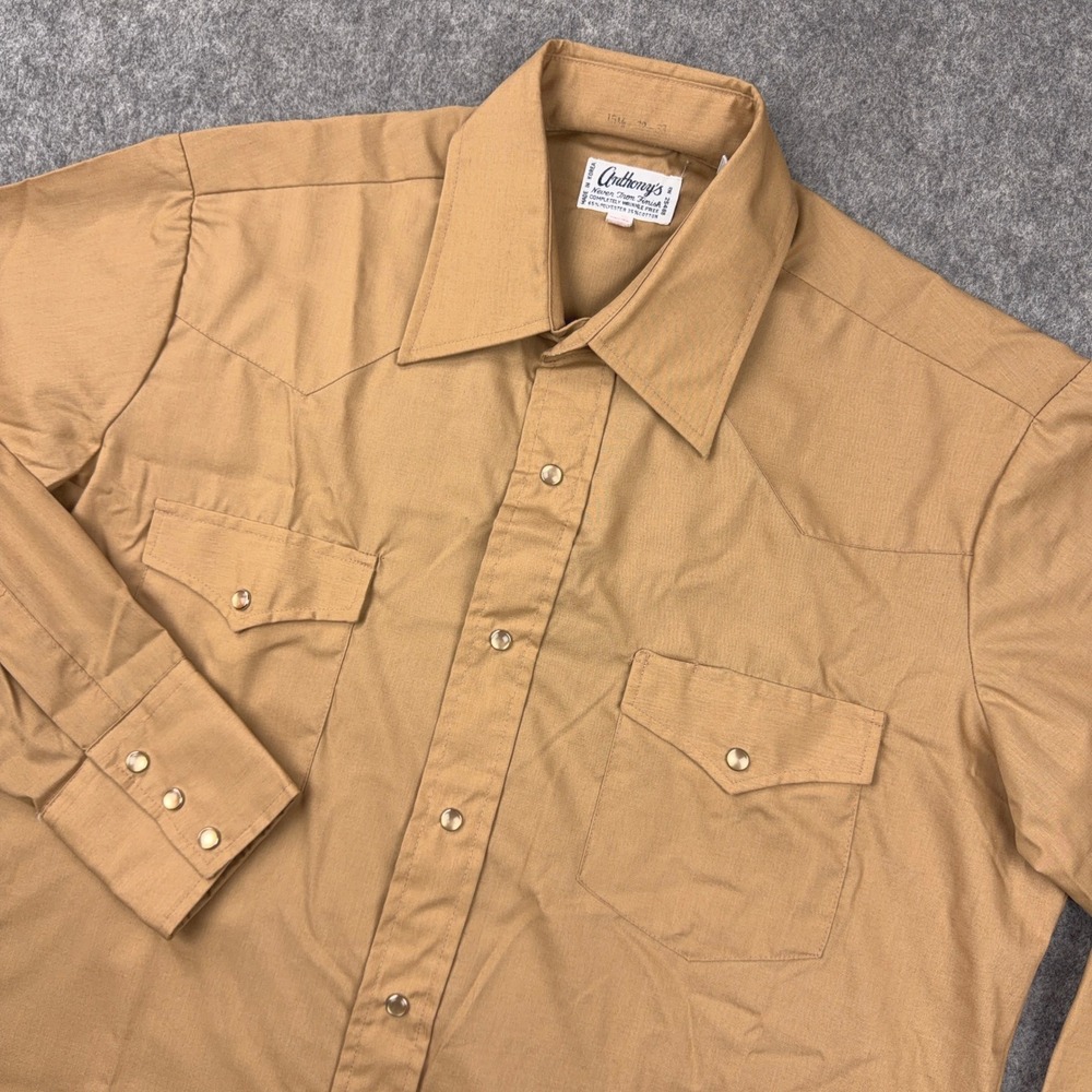 VTG Anthonys Shirt Men 15.5 Brown Western Pearl Snap Long Sleeve Dagger Yoke 70s